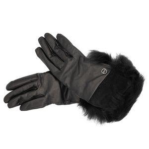 UGG Quinn Black Leather Fur-Cuff Tech Gloves NEW :)